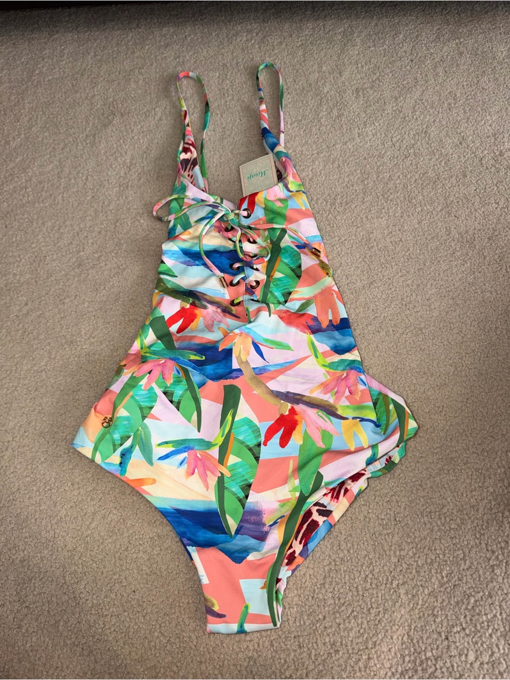 Maaji Reversible Lace-Up Spaghetti Strap One Piece Swimsuit Size L